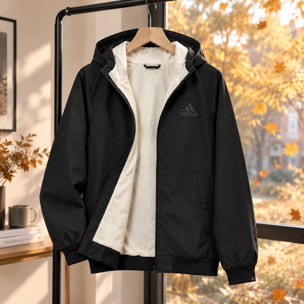 سوییشرت مردانه مشکی داخل تمام خز مدل adidas-مشکی